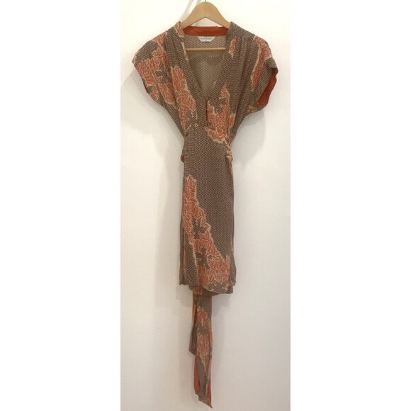 Topshop Orange & Brown Printed Wrap Dress — Size 6 (UK 10) - Picture 4 of 10